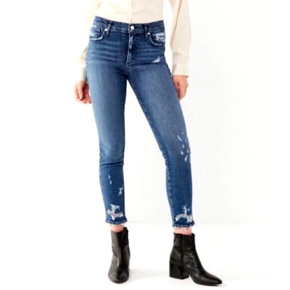 AGOLDE Sophie Ankle Skinny Distressed Denim Jeans In‎ Blue Wash 28​​​​​​​​​​​